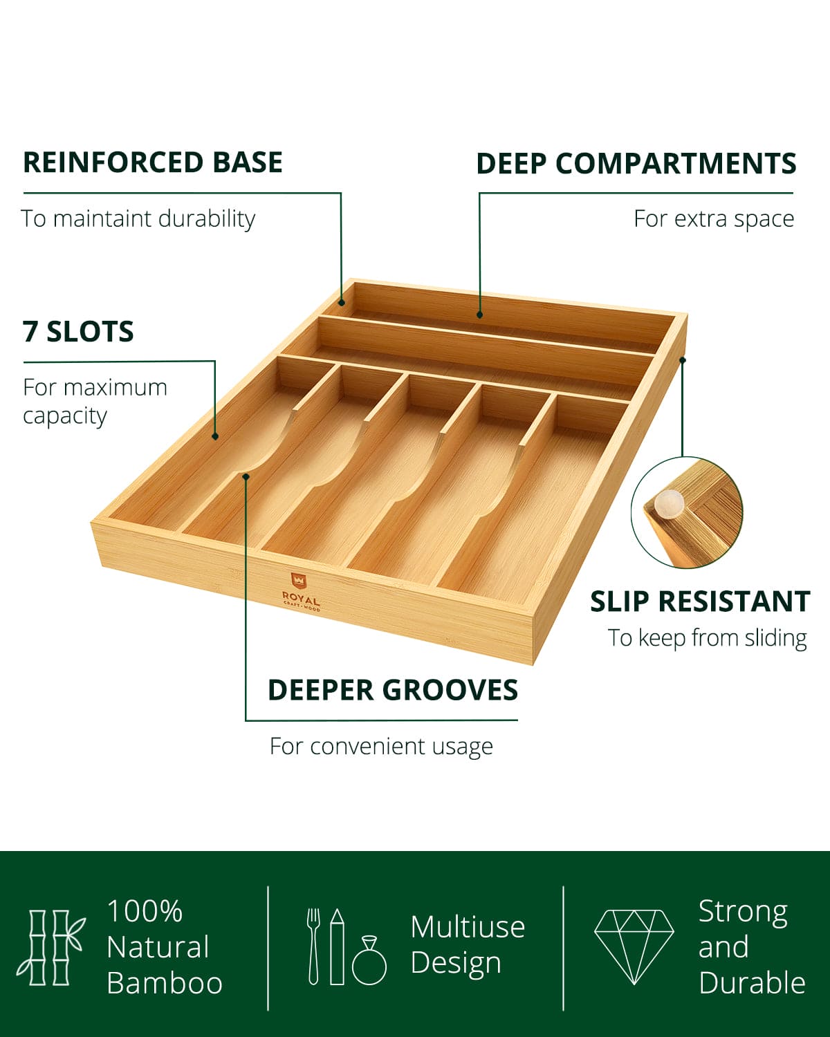 Basic Silverware Drawer Organizer, Natural